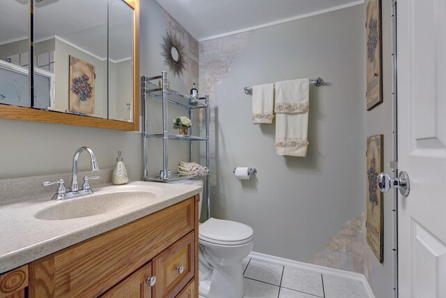 833 Summerfield Dr, Roselle, IL 60172 - full bathroom featuring vanity, tile patterned floors, toilet, ornamental molding, and a shower