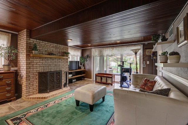 833 Summerfield Dr, Roselle, IL 60172 - tiled living area featuring a fireplace and wooden ceiling