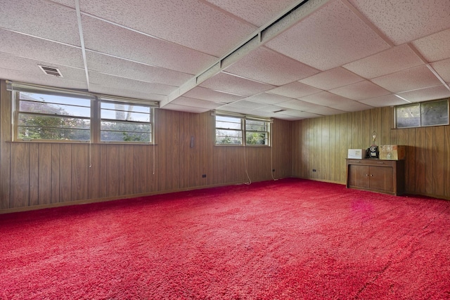 931 Sunset Rd, Wheaton, IL 60189 - below grade area with wooden walls, carpet floors, and a paneled ceiling
