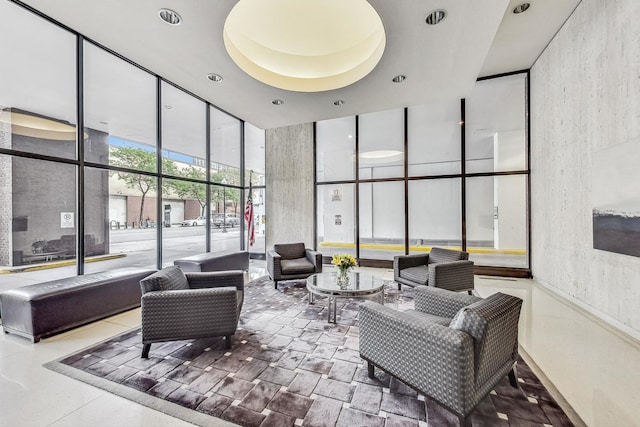 1636 N Wells St Unit 615, Chicago, IL 60614 - building lobby with floor to ceiling windows, a high ceiling, and recessed lighting