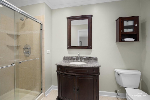 1903 Brentwood Ln, Wheaton, IL 60189 - full bathroom with vanity, a shower stall, tile patterned flooring, and crown molding