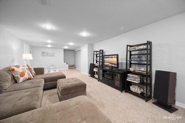 1903 Brentwood Ln, Wheaton, IL 60189 - living room featuring carpet, stairway, and recessed lighting