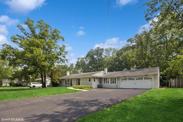 359 N Shady Ln, Elmhurst, IL 60126 - single story home with driveway, a garage, a front yard, and a chimney