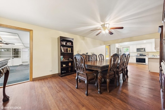 359 N Shady Ln, Elmhurst, IL 60126 - dining area with ceiling fan, wood finished floors, and baseboards