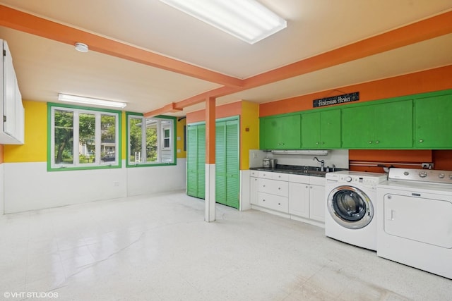 359 N Shady Ln, Elmhurst, IL 60126 - laundry room featuring cabinet space, independent washer and dryer, and light floors