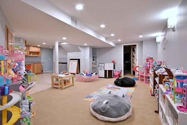 1422 Deer Creek Ln, Lake In The Hills, IL 60156 - rec room featuring light colored carpet and recessed lighting