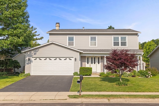 926 Navajo St, Carol Stream, IL 60188 - traditional-style home featuring driveway, a chimney, a front yard, and an attached garage