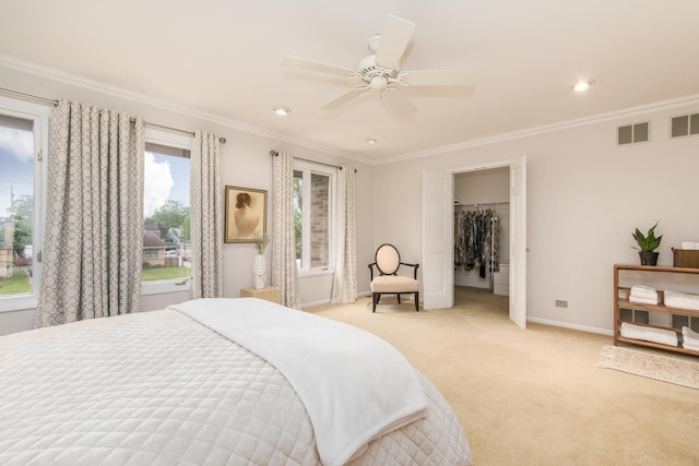 1023 Rene Ct, Park Ridge, IL 60068 - bedroom with crown molding, baseboards, light carpet, a walk in closet, and recessed lighting