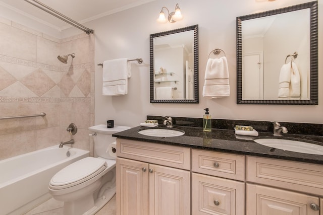 1023 Rene Ct, Park Ridge, IL 60068 - full bath with ornamental molding, double vanity, toilet, and bathing tub / shower combination