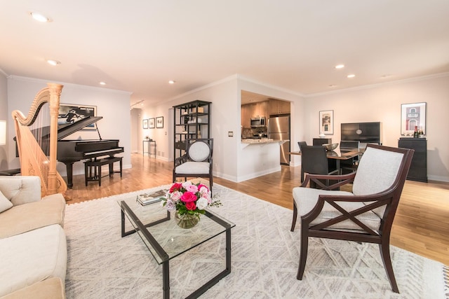 1023 Rene Ct, Park Ridge, IL 60068 - living area featuring recessed lighting, light wood finished floors, baseboards, and crown molding