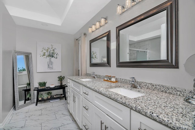 2825 Centurion Ln, New Lenox, IL 60451 - bathroom with marble finish flooring, double vanity, and a shower with door