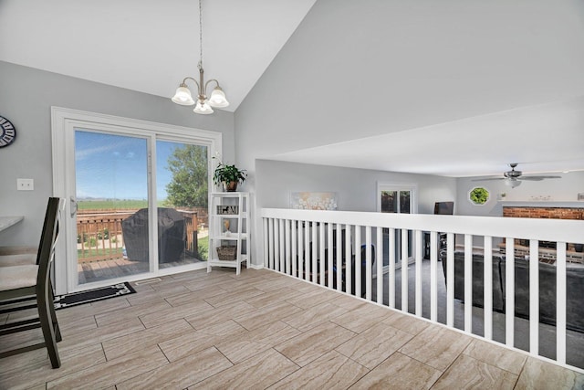 2825 Centurion Ln, New Lenox, IL 60451 - hallway featuring a chandelier, high vaulted ceiling, and wood finish floors