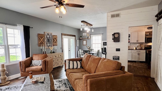 2703 Westbrook Dr, Bloomington, IL 61705 - living area featuring dark wood-style flooring and a ceiling fan