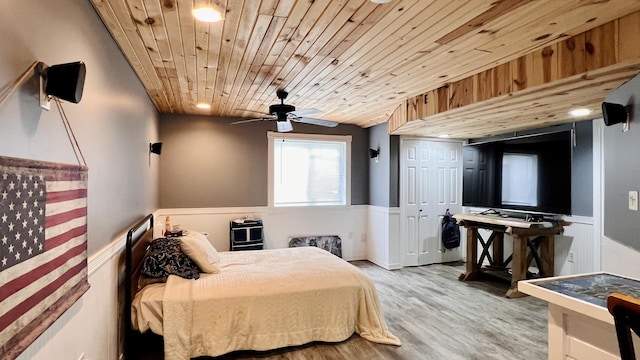 2703 Westbrook Dr, Bloomington, IL 61705 - bedroom with wainscoting, wooden ceiling, and wood finished floors