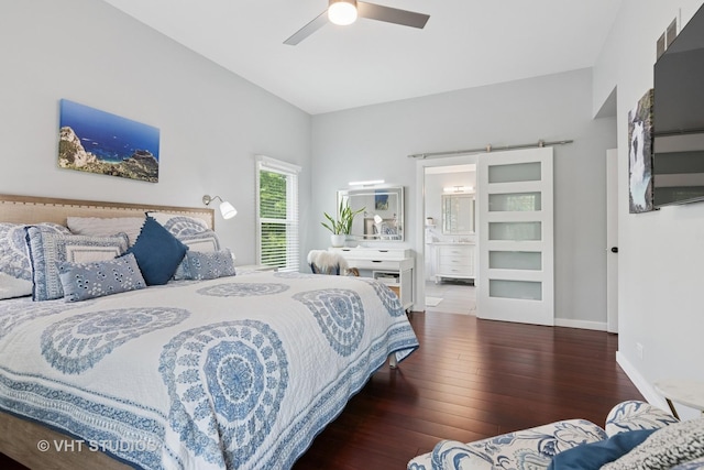 1981 White Oak Dr, Algonquin, IL 60102 - bedroom featuring hardwood / wood-style floors, baseboards, ceiling fan, and ensuite bathroom
