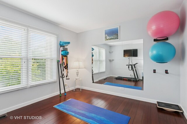 1981 White Oak Dr, Algonquin, IL 60102 - workout room with wood-type flooring, plenty of natural light, and baseboards