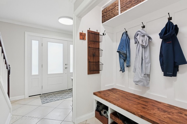 1981 White Oak Dr, Algonquin, IL 60102 - mudroom featuring ornamental molding, light tile patterned floors, and baseboards