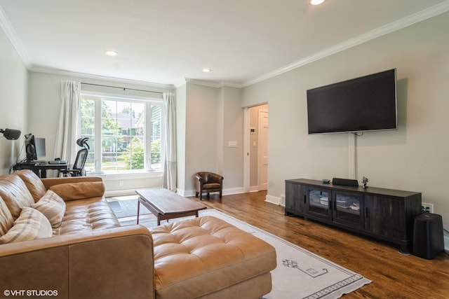 2617 Thayer St, Evanston, IL 60201 - living area with wood finished floors, ornamental molding, and recessed lighting