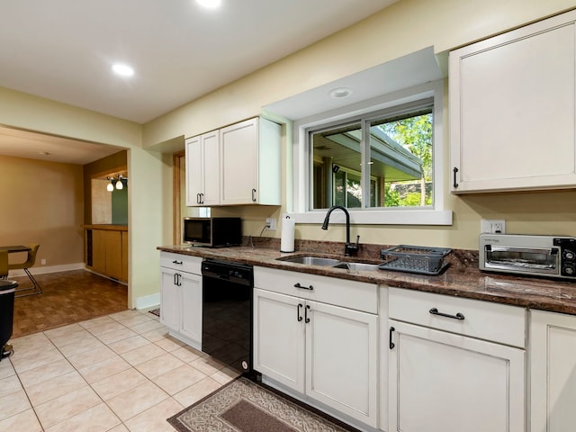 225 S Gladstone Ave, Aurora, IL 60506 - kitchen featuring black dishwasher, stainless steel microwave, white cabinets, a sink, and recessed lighting