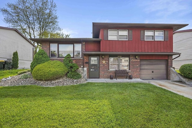 20048 Orchard Ave, Lynwood, IL 60411 - split level home with brick siding, driveway, an attached garage, and a front lawn
