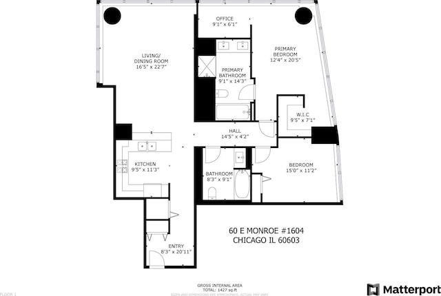 60 E Monroe St Unit 1604, Chicago, IL 60603 - floor plan / room layout