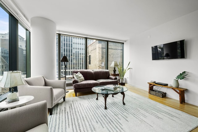60 E Monroe St Unit 1604, Chicago, IL 60603 - living room featuring wood finished floors, plenty of natural light, baseboards, and a wall of windows