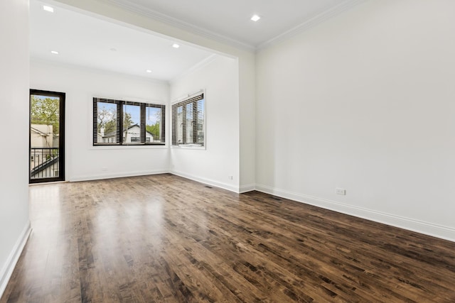 1717 W Huron St, Chicago, IL 60622 - unfurnished room featuring dark wood finished floors, baseboards, ornamental molding, and recessed lighting