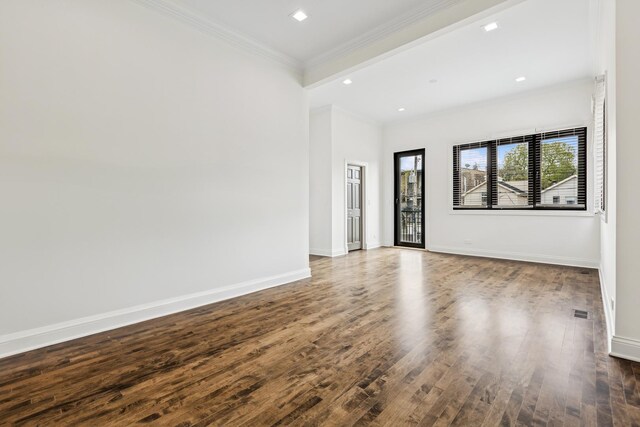 1717 W Huron St, Chicago, IL 60622 - spare room with crown molding, wood finished floors, baseboards, and recessed lighting