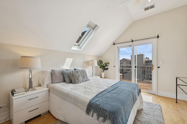 1325 W Wolfram St Unit 3, Chicago, IL 60657 - bedroom with lofted ceiling, access to outside, a skylight, light wood finished floors, and baseboards