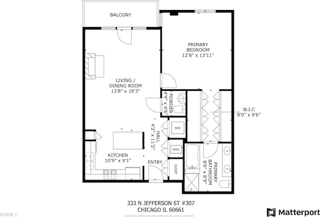 333 N Jefferson St Unit 307, Chicago, IL 60661 - view of property floor plan