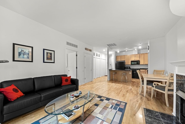 333 N Jefferson St Unit 307, Chicago, IL 60661 - living room with light wood-type flooring and a fireplace