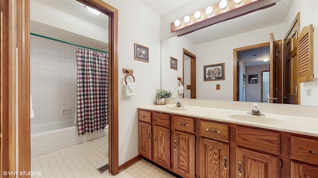 321 Greens View Dr, Algonquin, IL 60102 - full bath featuring double vanity, shower / tub combo with curtain, and tile patterned floors