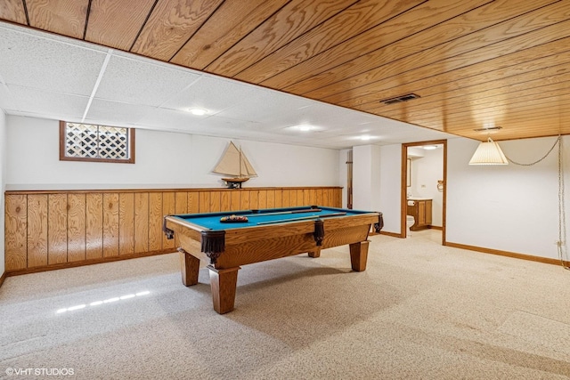 321 Greens View Dr, Algonquin, IL 60102 - rec room with baseboards, carpet, pool table, and a wainscoted wall