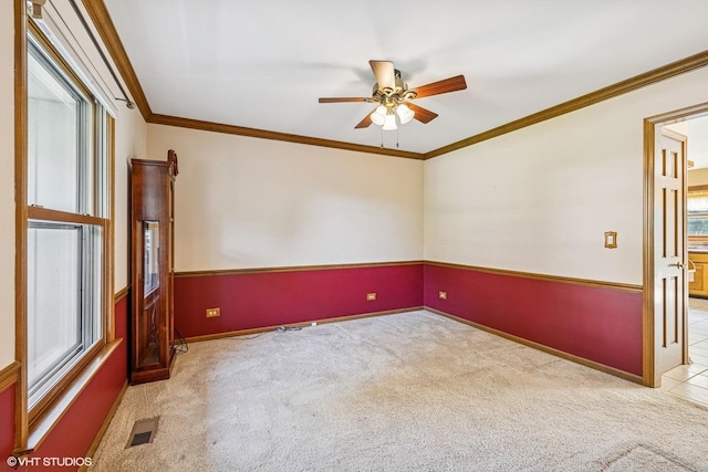 321 Greens View Dr, Algonquin, IL 60102 - spare room with carpet, ceiling fan, baseboards, and ornamental molding