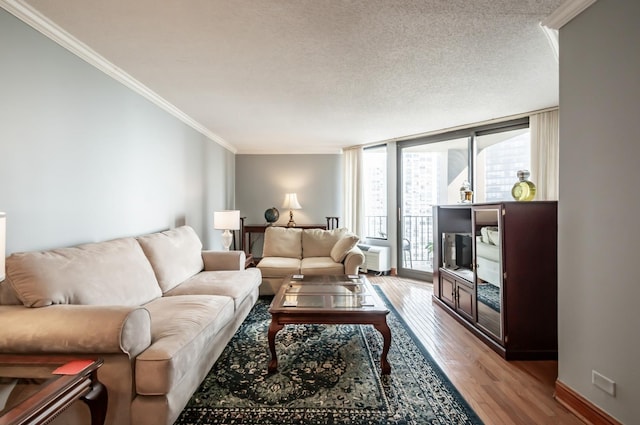 5320 N Sheridan Rd Unit 2209, Chicago, IL 60640 - living area with wood finished floors, crown molding, a textured ceiling, and baseboards