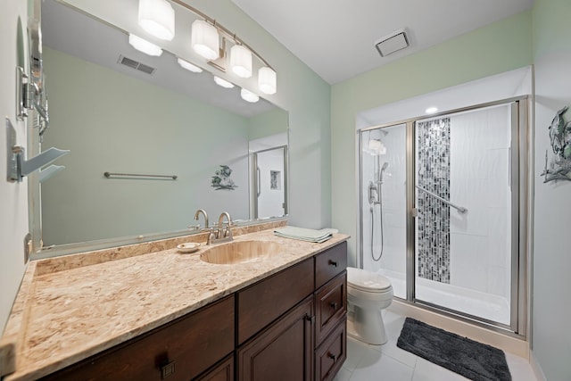 8964 Dublin St Unit 12C, Orland Park, IL 60462 - full bathroom featuring toilet, vanity, a shower stall, and tile patterned flooring