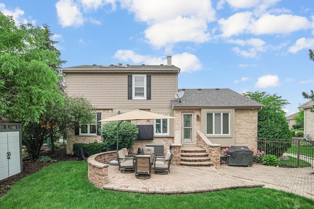 12533 Rosewood Dr, Homer Glen, IL 60491 - back of property with brick siding, a patio area, entry steps, and a chimney
