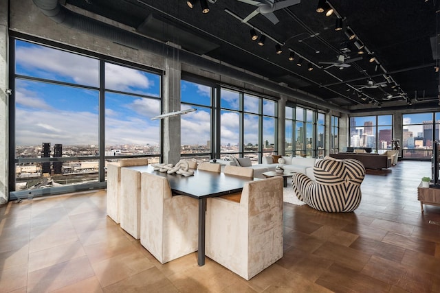 1530 S State St Unit 18A-B, Chicago, IL 60605 - tiled dining area featuring a view of city, track lighting, and floor to ceiling windows