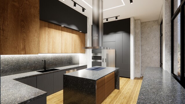 1530 S State St Unit 18A-B, Chicago, IL 60605 - kitchen featuring modern cabinets, track lighting, a sink, and a kitchen island