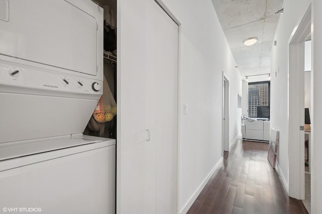 235 W Van Buren St Unit 3419, Chicago, IL 60607 - laundry room with stacked washer / drying machine and dark wood finished floors
