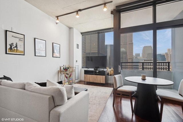235 W Van Buren St Unit 3419, Chicago, IL 60607 - living room with rail lighting, wood finished floors, and healthy amount of natural light