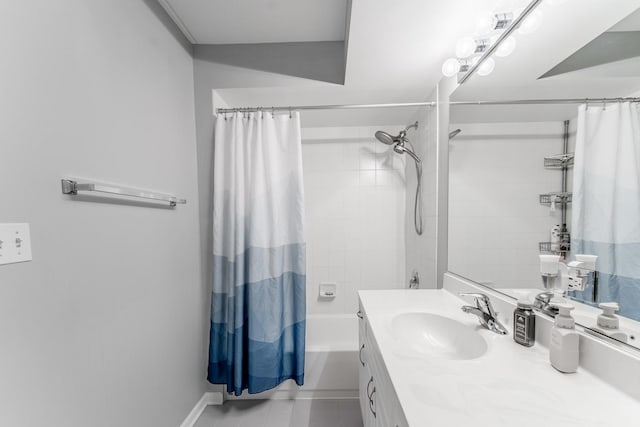 390 S Western Ave Unit 504, Des Plaines, IL 60016 - full bath featuring vanity, shower / bath combo with shower curtain, and tile patterned floors