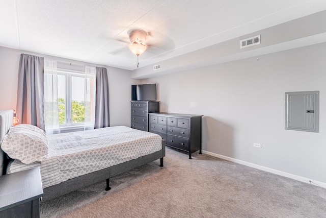 390 S Western Ave Unit 504, Des Plaines, IL 60016 - bedroom featuring electric panel, carpet floors, and ceiling fan