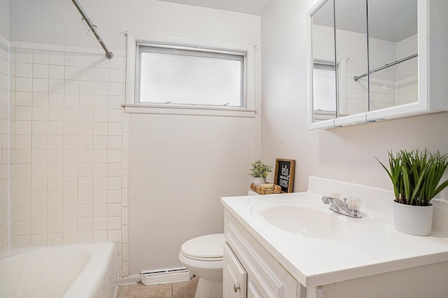 2258 177th St, Lansing, IL 60438 - bathroom with vanity, toilet, baseboard heating, tile patterned flooring, and washtub / shower combination