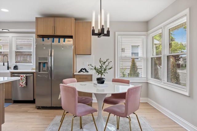 791 N Michigan St, Elmhurst, IL 60126 - dining space with light wood-style floors, recessed lighting, baseboards, and a chandelier