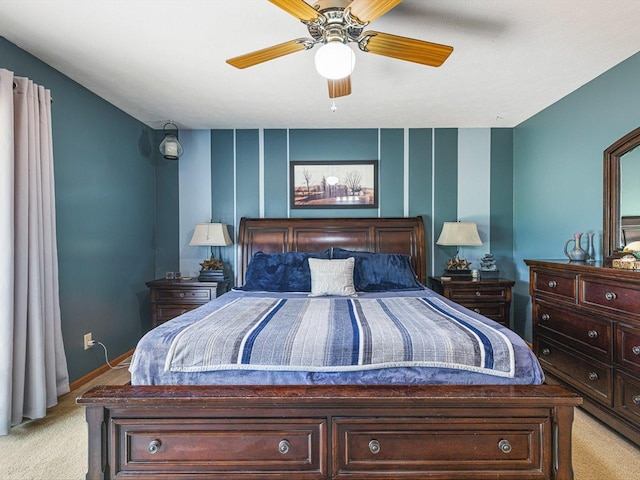 4306 Westridge Dr, Winnebago, IL 61088 - bedroom with light carpet, baseboards, and ceiling fan