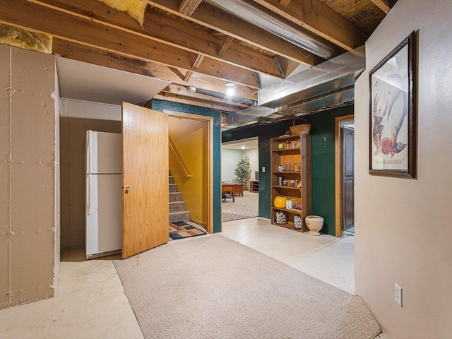 4306 Westridge Dr, Winnebago, IL 61088 - finished below grade area with freestanding refrigerator and stairs