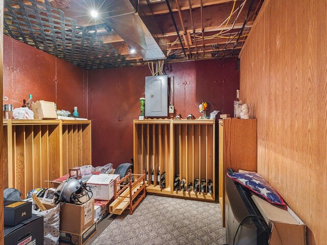 4306 Westridge Dr, Winnebago, IL 61088 - wine area with electric panel and carpet floors