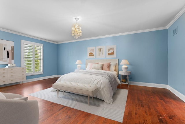 43 Kings Cross Dr, Lincolnshire, IL 60069 - bedroom featuring baseboards, a chandelier, crown molding, and wood finished floors