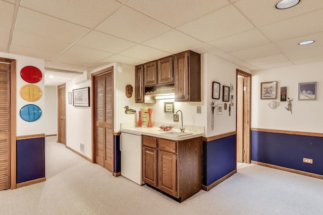 1226 Beau Dr, Park Ridge, IL 60068 - kitchen with a drop ceiling, a sink, light carpet, light countertops, and baseboards